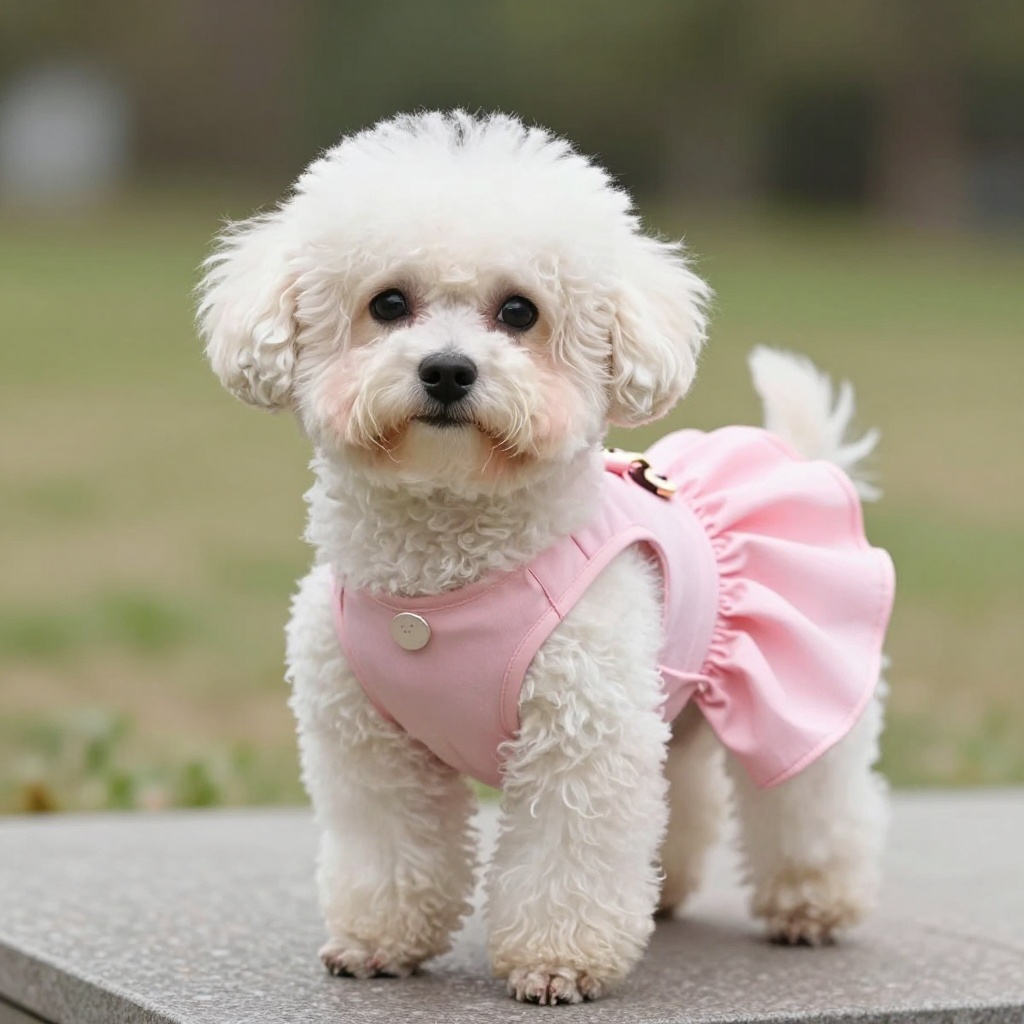 Photorealistic Fluffy Dog in a Pink Dress