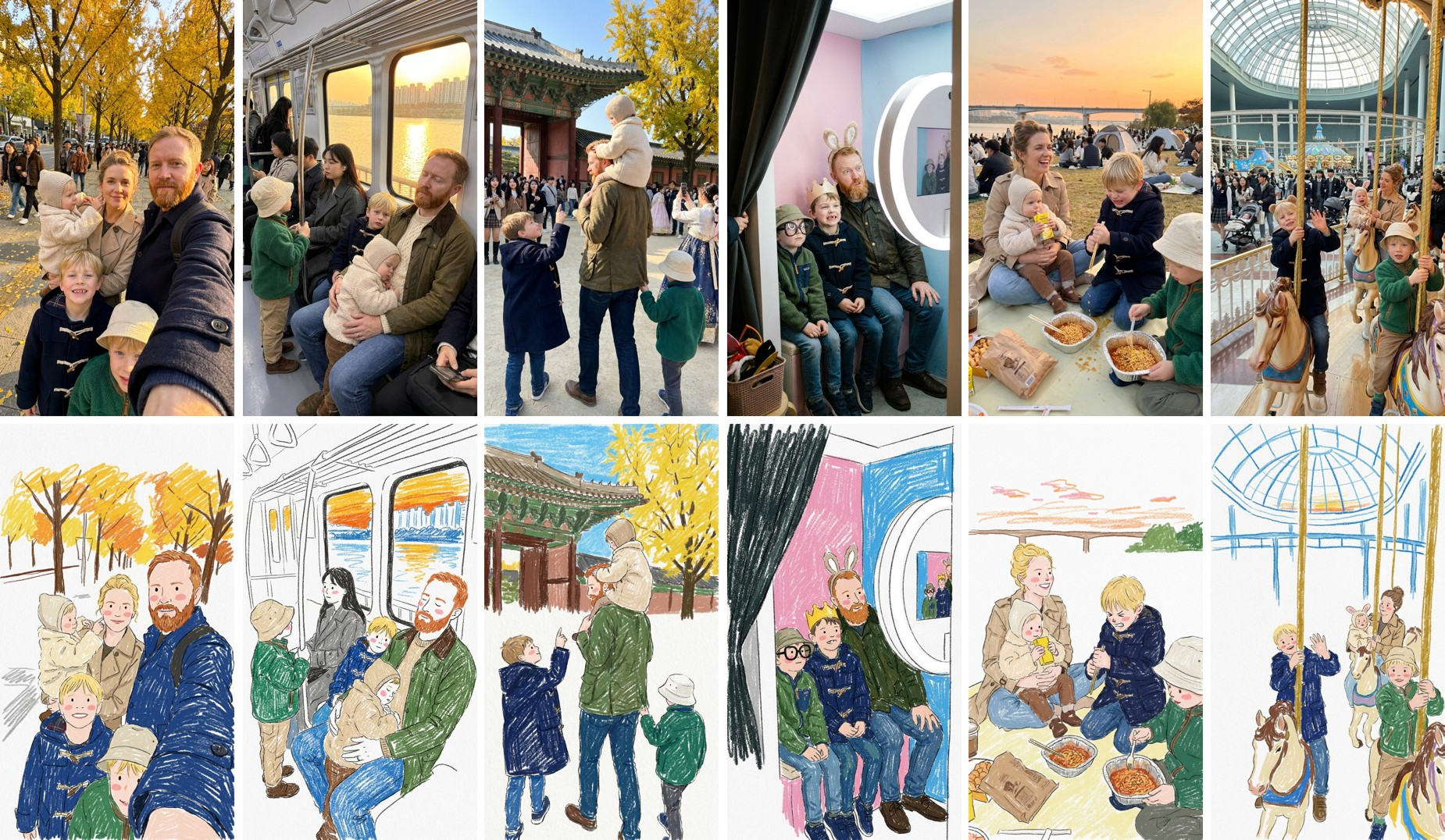 AI Family Photos → 6 Crayon Shots